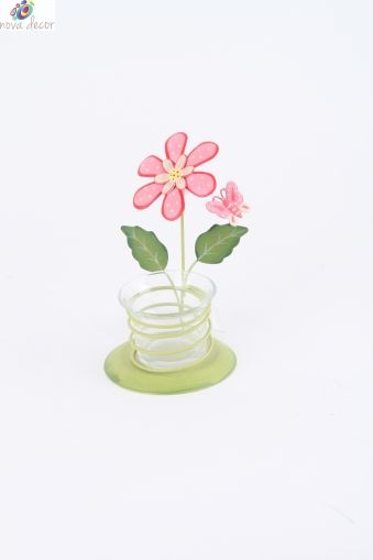 Tea light holder Pink flower