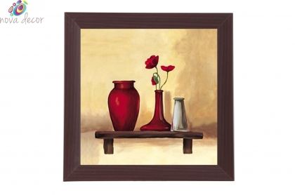 Framed Print - Red vase with poppies 