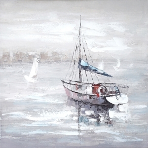 Oil painting Boat in the sea