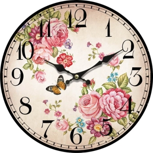 Wall clock Pink flowers