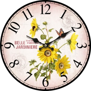 Стенен часовник Жълти цветя с безшумен часовников механизъм