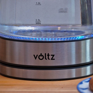 Електрическа кана Voltz V51230E, 2200W, 1.7 литра ,Стъклена, Светеща, Инокс