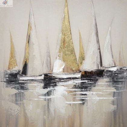 Картина с маслени бои Златисти лодки
