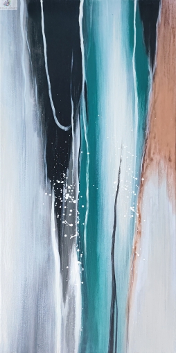 Oil painting Abstract in turquoise and gray