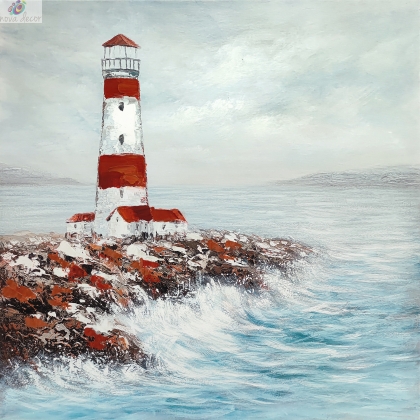 Oil painting Red lighthouse