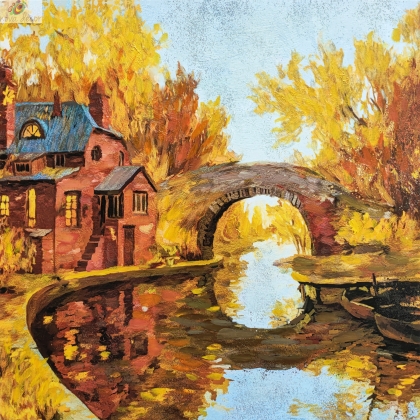 Oil painting Autumn landscape