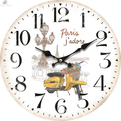 Стенен часовник Жълт мотопед с безшумен часовников механизъм