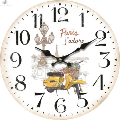 Wall clock Yellow moped