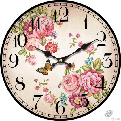 Wall clock Pink flowers