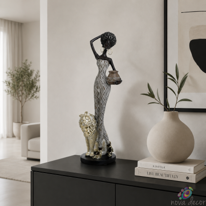 Decorative figure African woman with lion