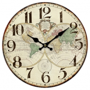 Стенен часовник "Географски свят" с безшумен часовников механизъм