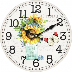 Стенен часовник "Букет слънчогледи" с безшумен часовников механизъм