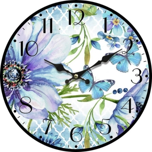 Стенен часовник "Сини пеперуди" с безшумен часовников механизъм