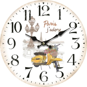 Стенен часовник "Жълт мотопед" с безшумен часовников механизъм