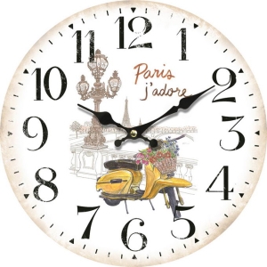 Wall clock Yellow moped