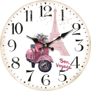 Стенен часовник Розов Париж с безшумен часовников механизъм