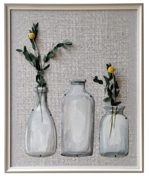 3Д картина - Метални бутилки с цветя