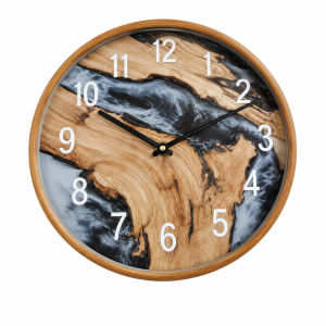 Wall Clock Resin and Oak with Silent Clock Mechanism